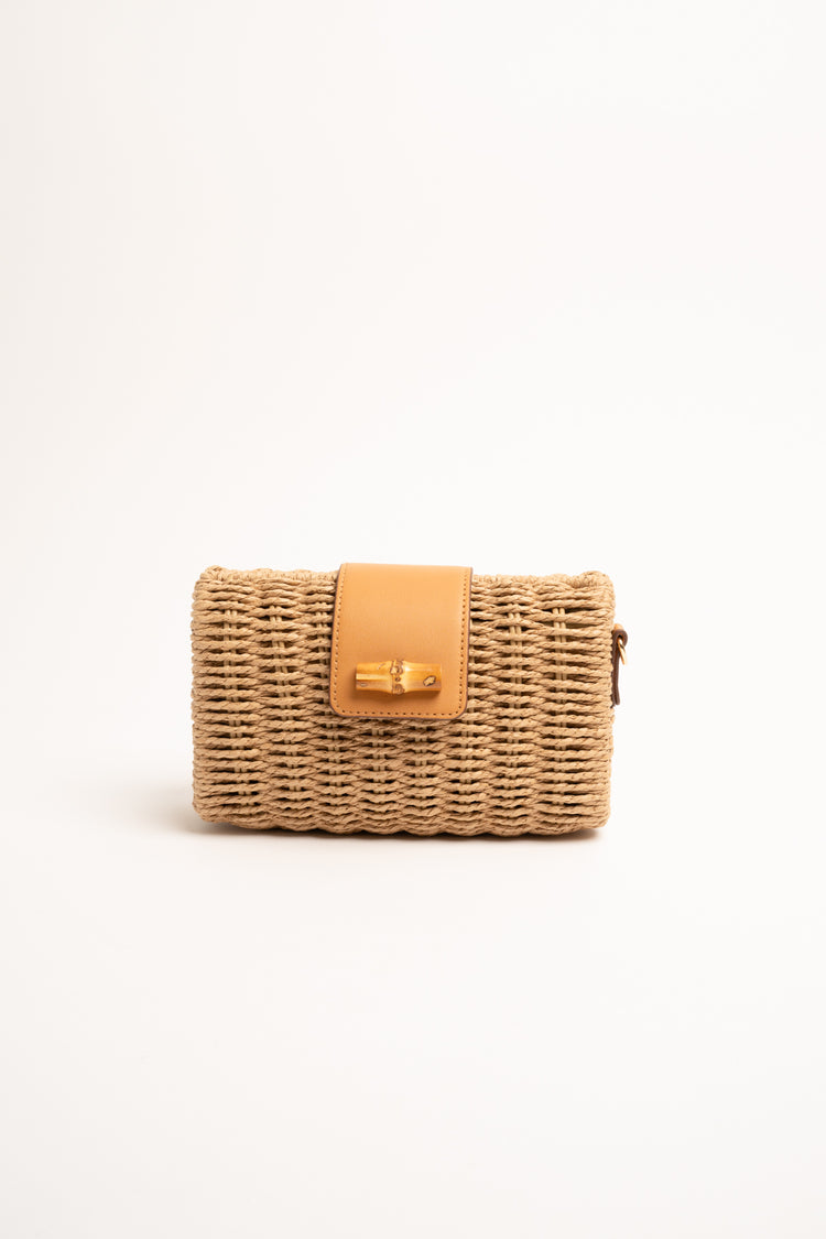 Borsa piccola in paglia beige con alamaro