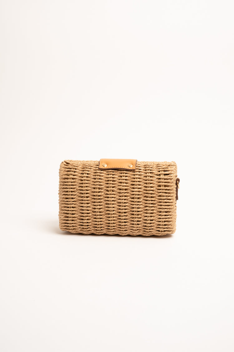 Borsa piccola in paglia beige con alamaro