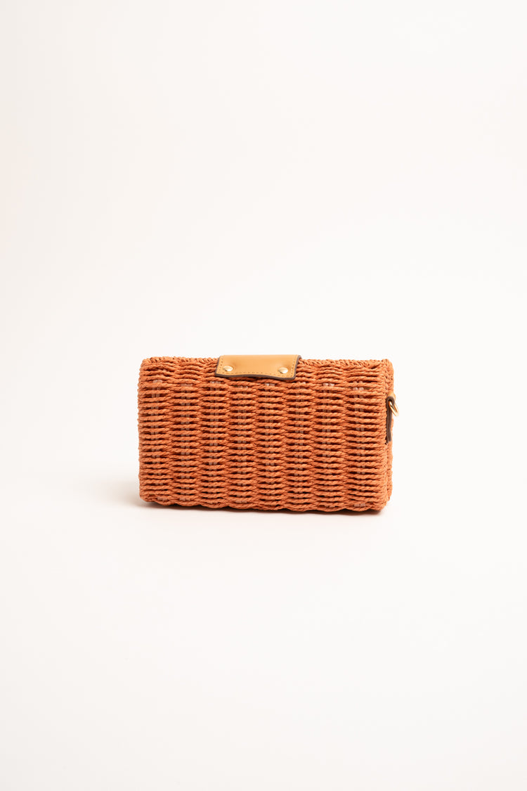 Borsa piccola in paglia arancione con alamaro