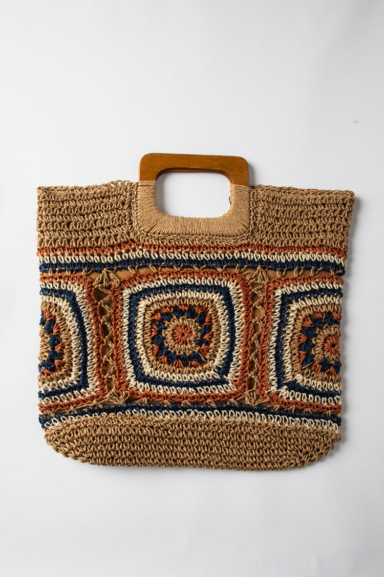 Borsa in paglia con motivo geometrico