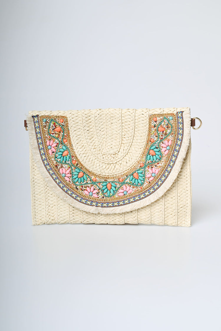 Pochette in paglia con decorazione