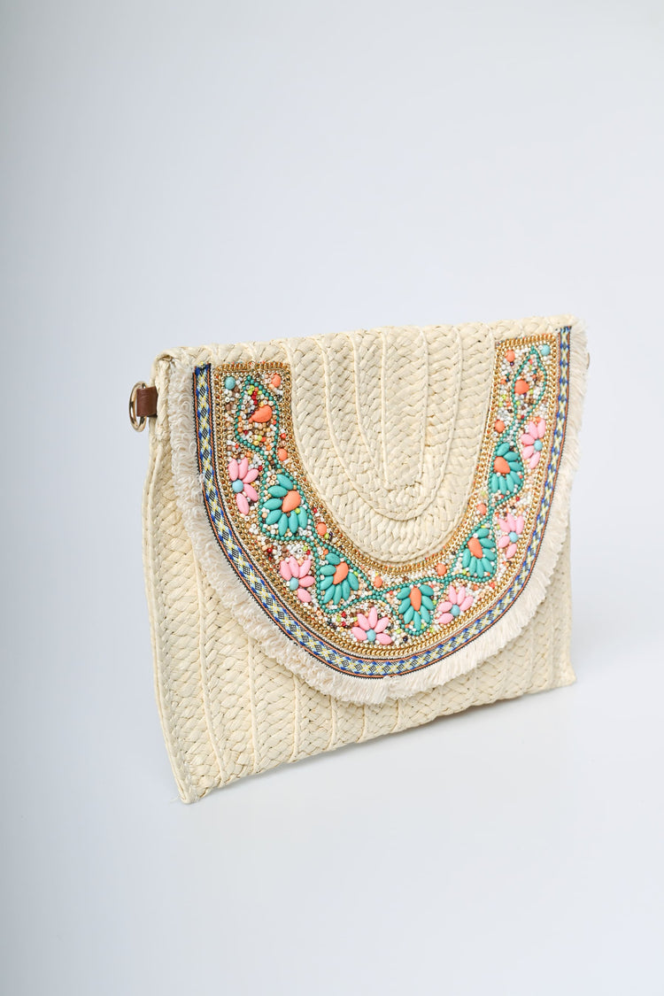 Pochette in paglia con decorazione
