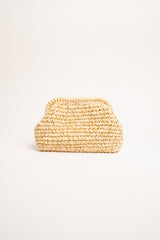 Clutch in tessuto intrecciato beige e fili lurex