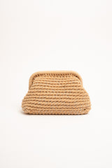 Clutch in tessuto intrecciato nocciola e fili lurex