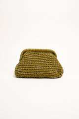 Clutch in tessuto intrecciato verde oliva e fili lurex