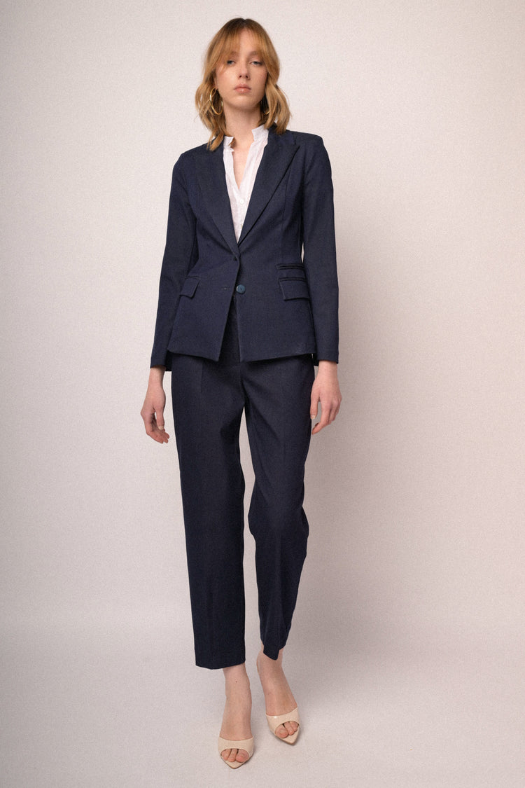 Pantaloni barrel-leg misto viscosa blu