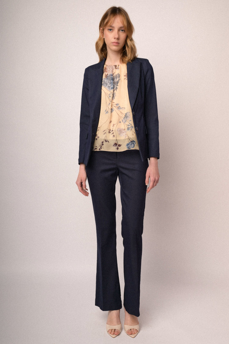 Pantaloni a gamba svasata misto viscosa blu