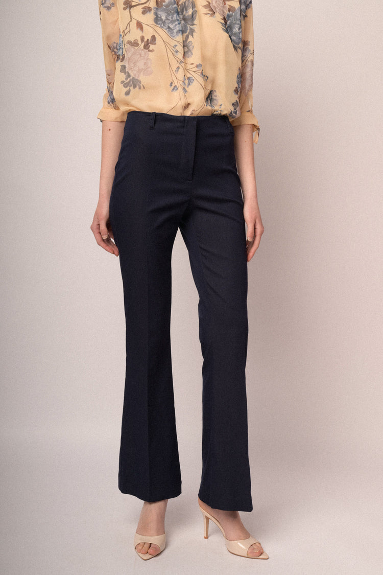 Pantaloni a gamba svasata misto viscosa blu
