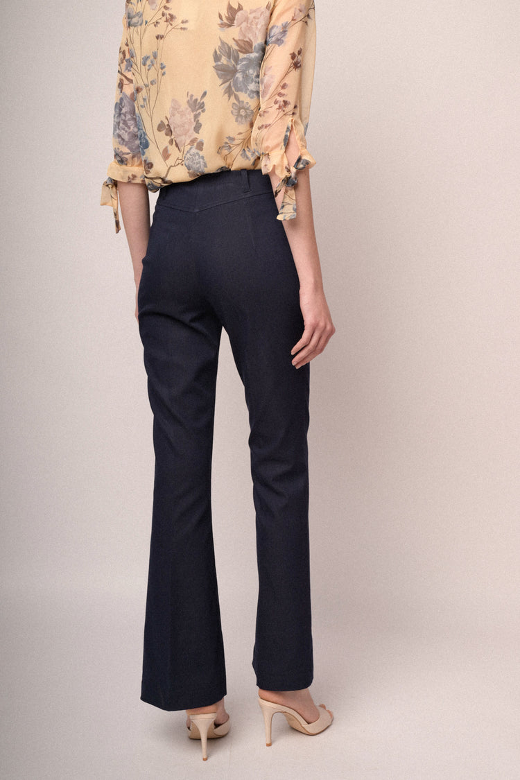Pantaloni a gamba svasata misto viscosa blu
