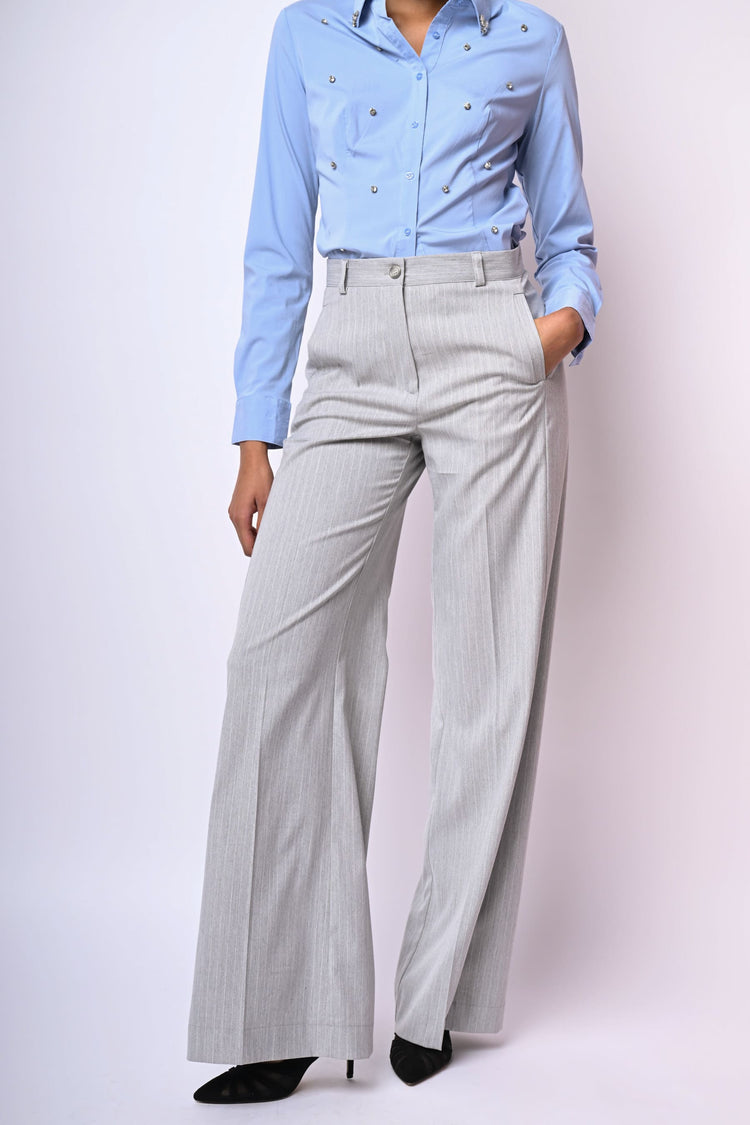 Pantaloni palazzo in gessato lurex
