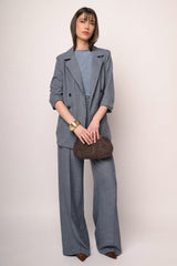 Pantaloni palazzo con motivo a righe blu-grigio