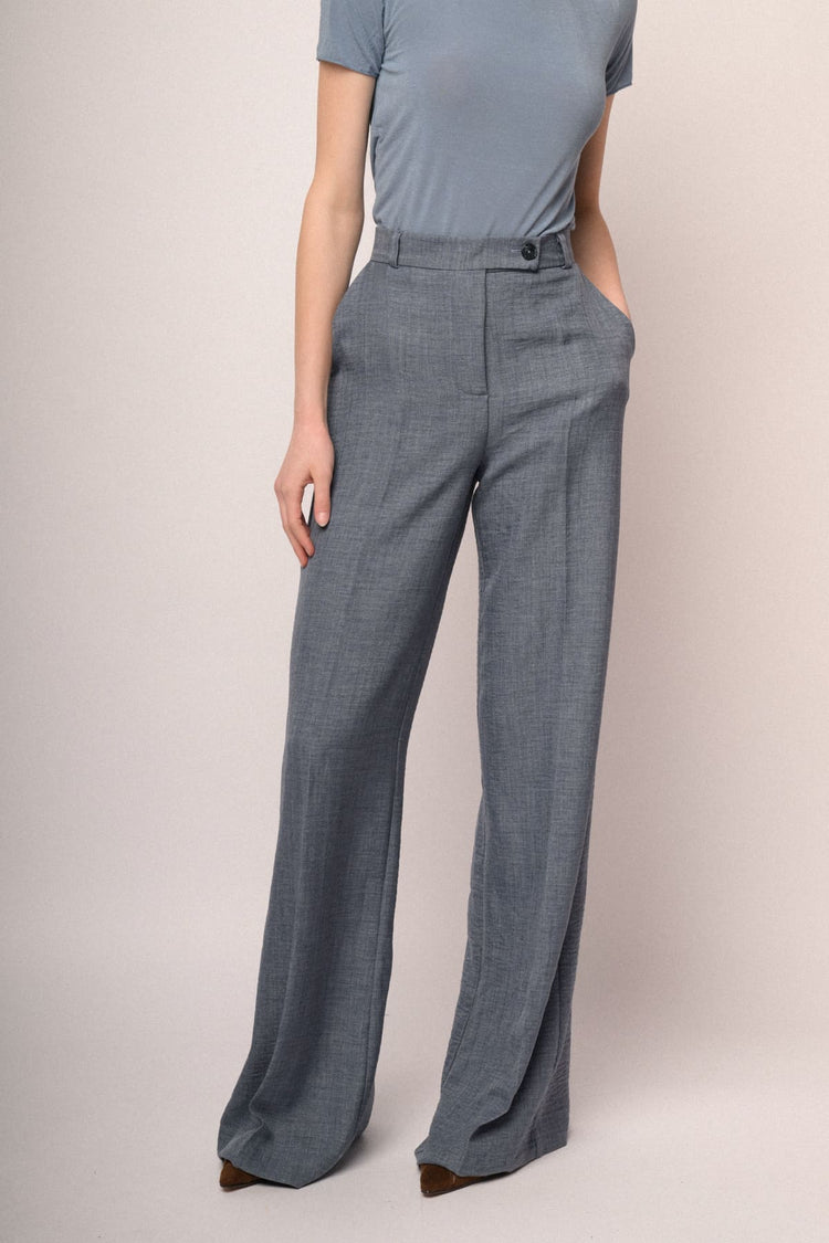 Pantaloni palazzo con motivo a righe blu-grigio