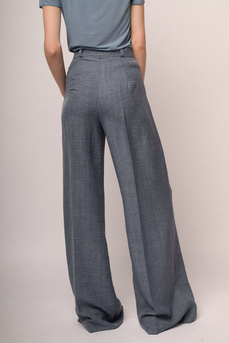Pantaloni palazzo con motivo a righe blu-grigio