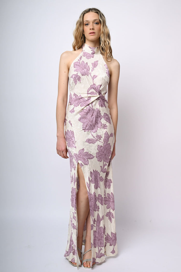Abito lungo in jacquard floreale