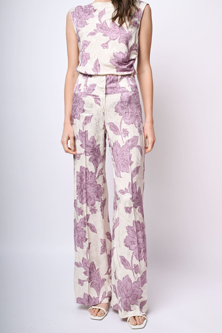 Pantaloni palazzo in jacquard floreale