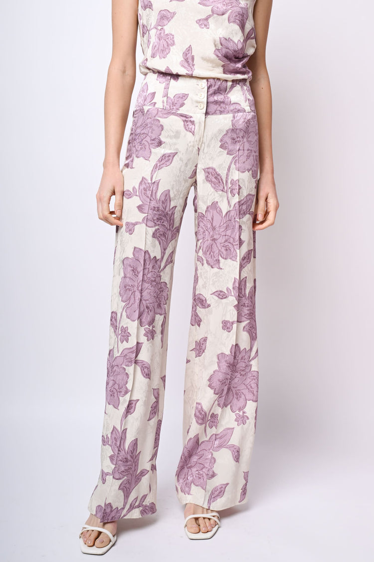 Pantaloni palazzo in jacquard floreale
