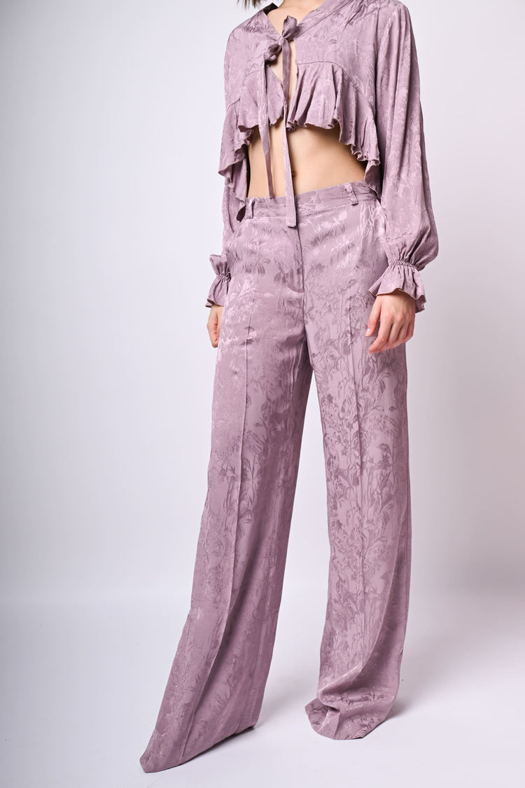 Pantaloni palazzo in jacquard floreale