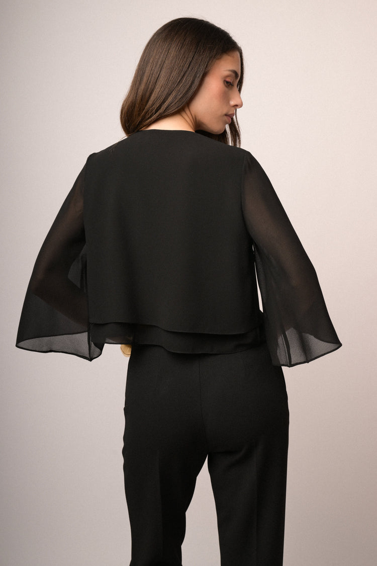 Bolero in crêpe nero a doppio strato