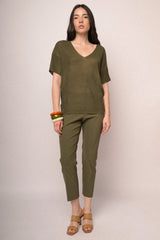 Pantaloni slim-fit misto viscosa verde oliva