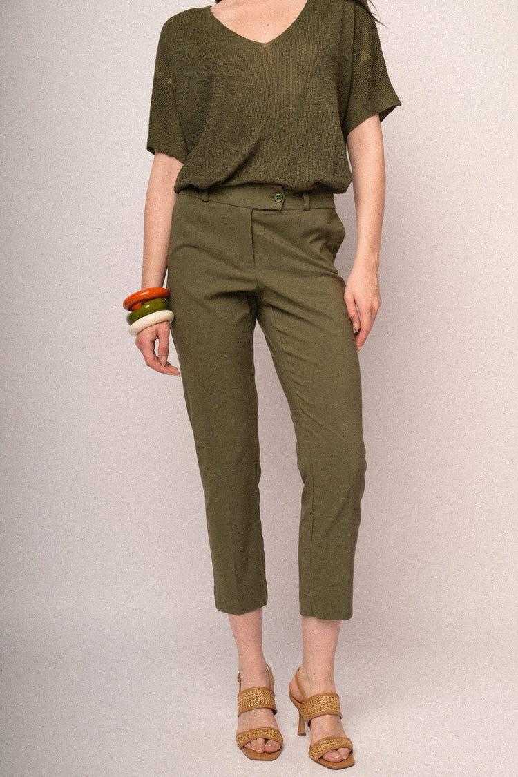 Pantaloni slim-fit misto viscosa verde oliva