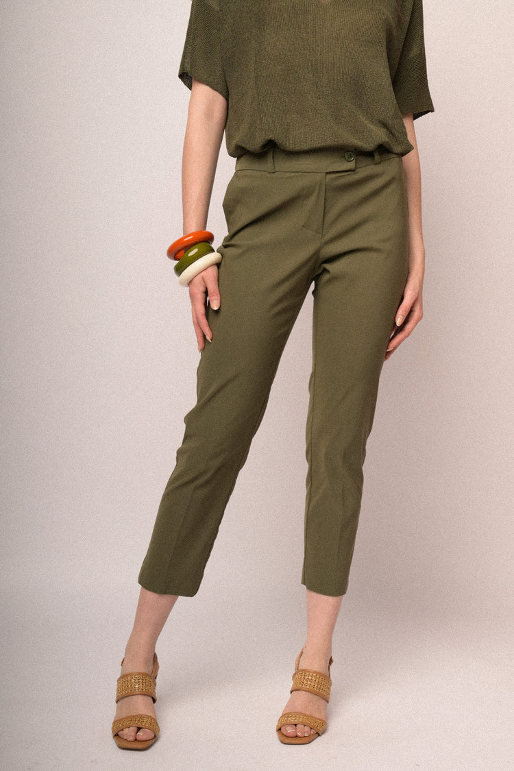 Pantaloni slim-fit misto viscosa verde oliva