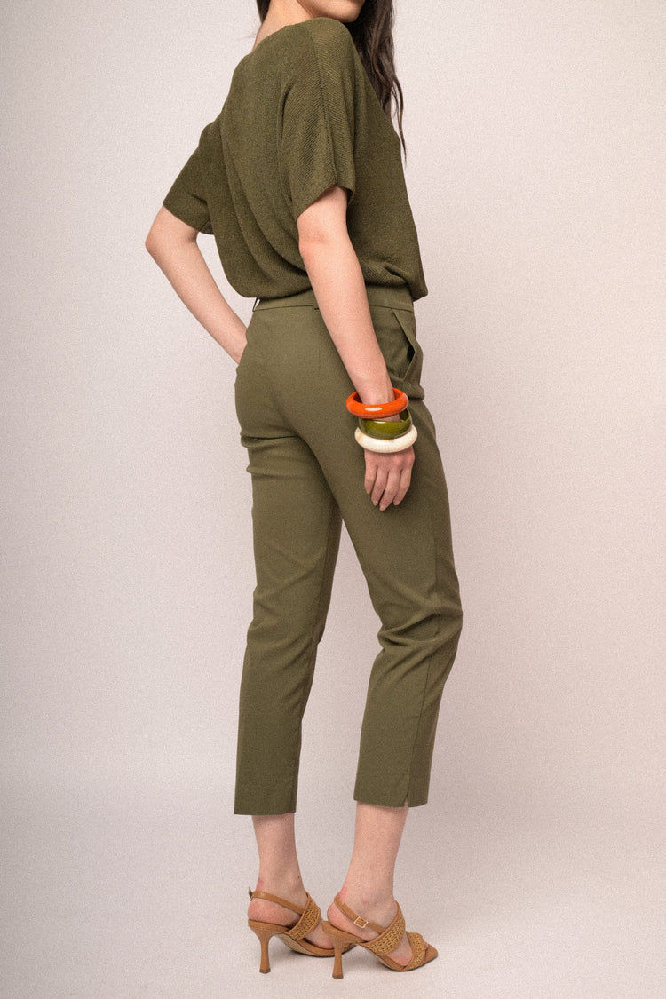 Pantaloni slim-fit misto viscosa verde oliva