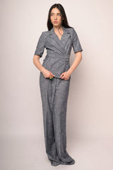 Pantaloni palazzo con vita sfrangiata blu mélange