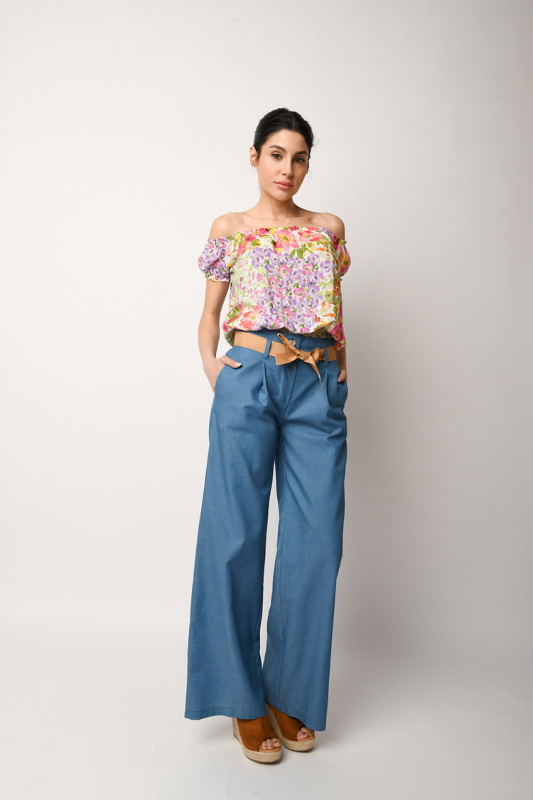 Pantalone palazzo effetto denim