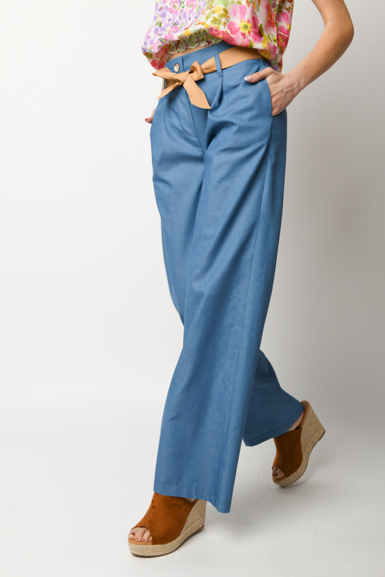 Pantalone palazzo effetto denim