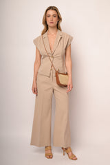 Pantaloni palazzo misto viscosa beige