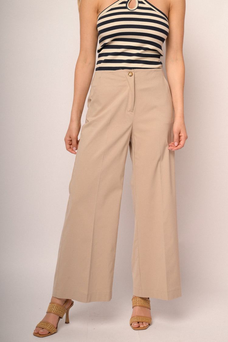 Pantaloni palazzo misto viscosa beige