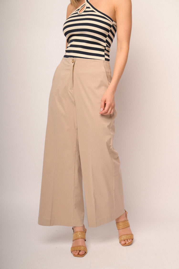 Pantaloni palazzo misto viscosa beige