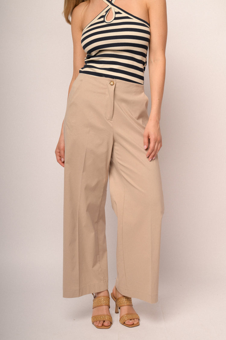 Pantaloni palazzo misto viscosa beige