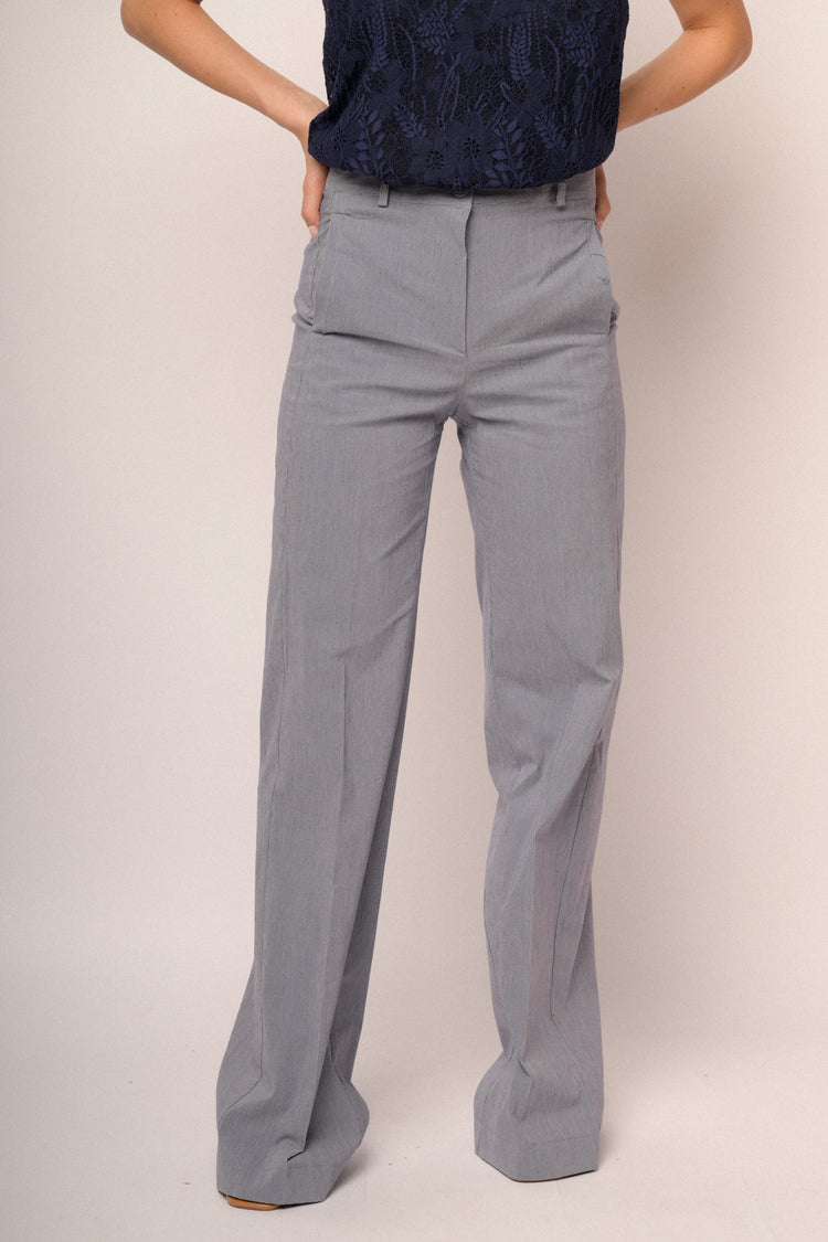 Pantaloni palazzo missione cotone a righe azzurre