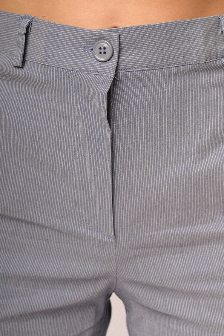 Pantaloni palazzo missione cotone a righe azzurre