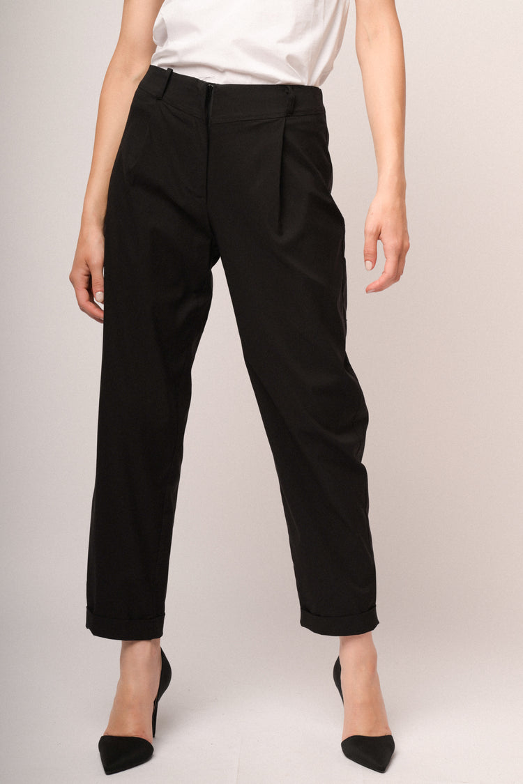 Pantaloni baggy neri misto viscosa stretch