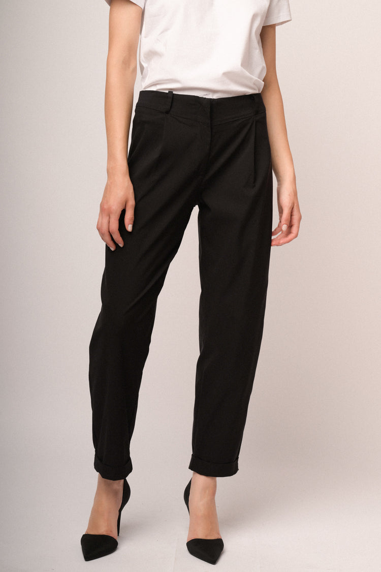 Pantaloni baggy neri misto viscosa stretch