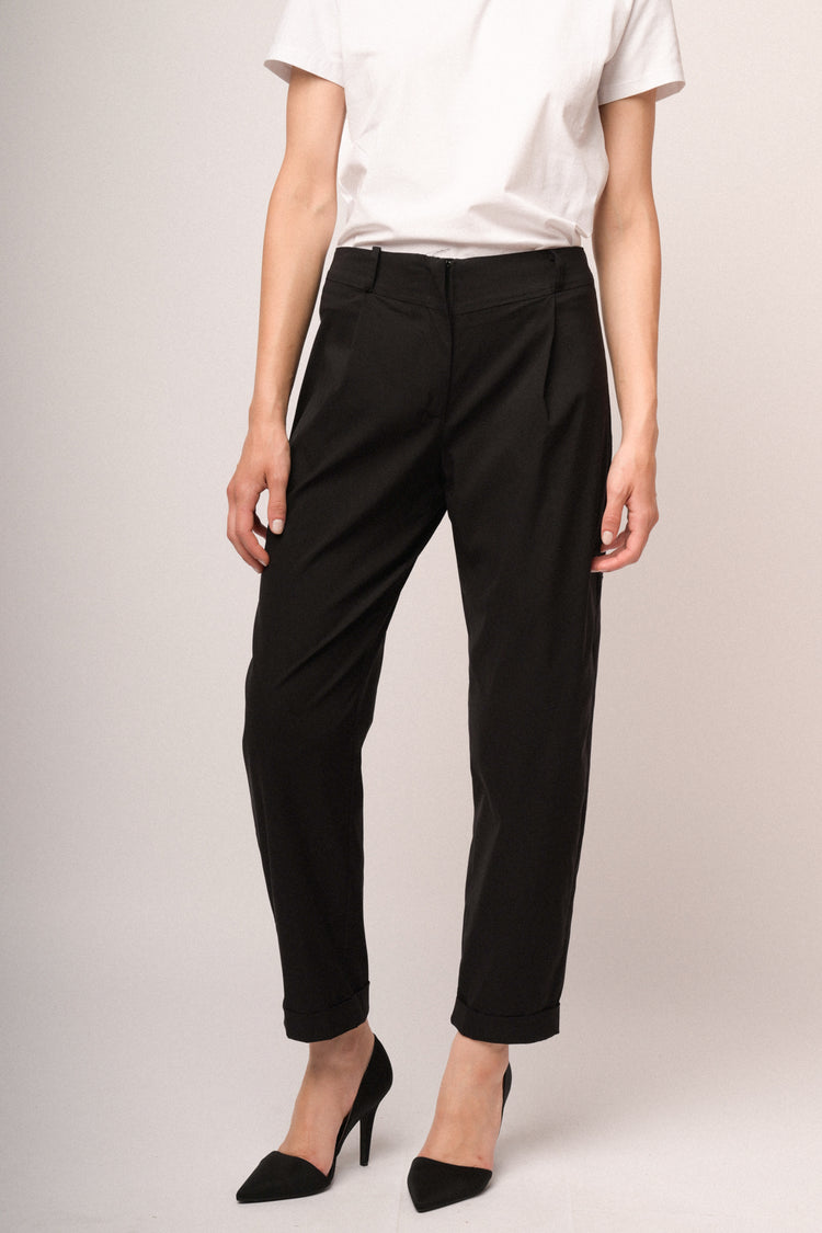 Pantaloni baggy neri misto viscosa stretch