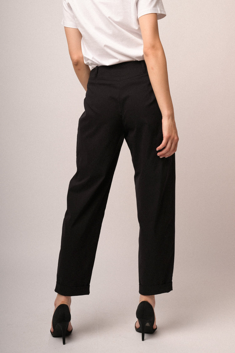 Pantaloni baggy neri misto viscosa stretch