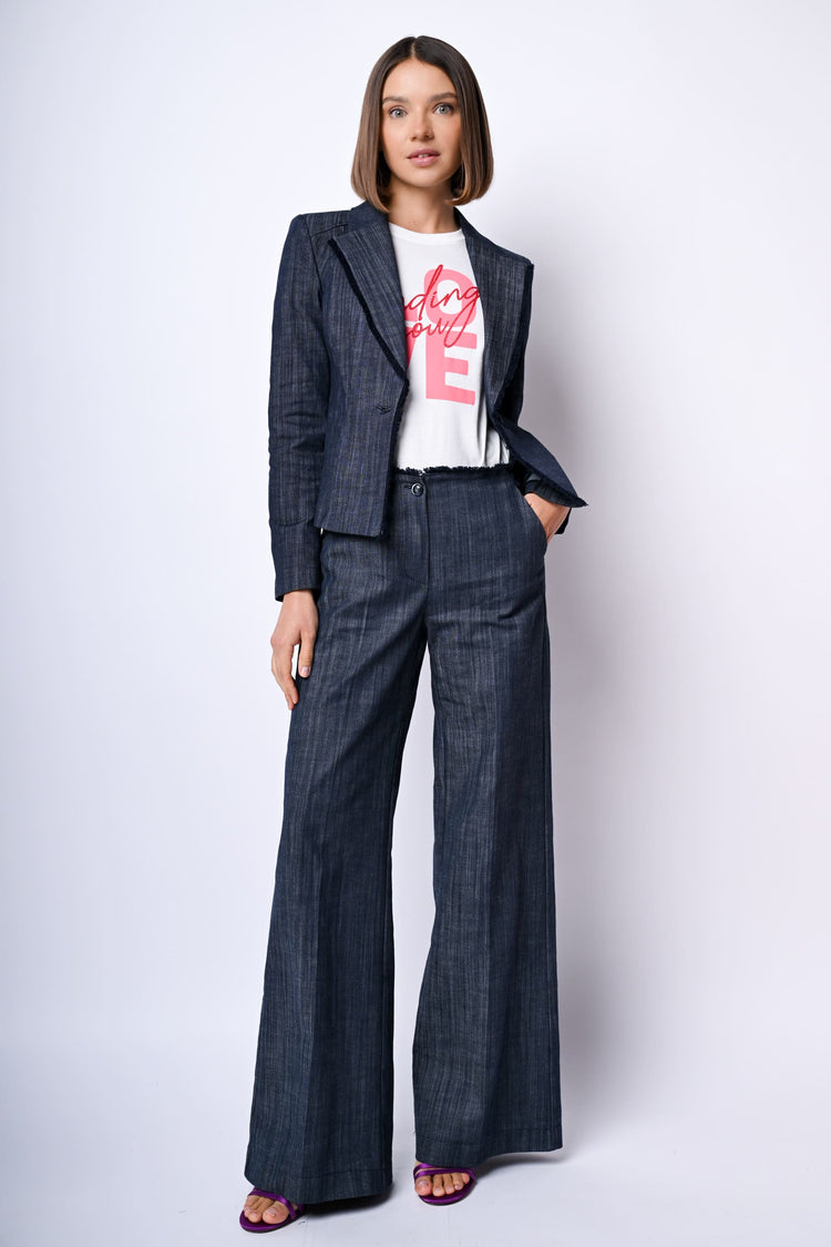 Pantaloni palazzo con vita sfrangiata