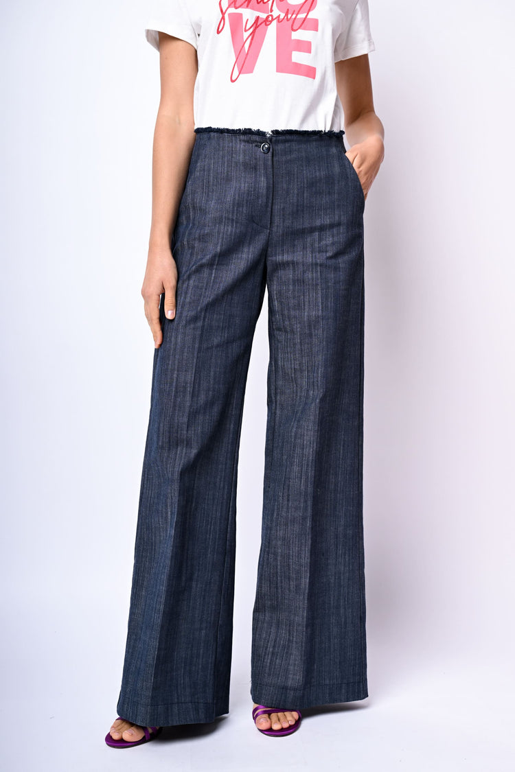 Pantaloni palazzo con vita sfrangiata