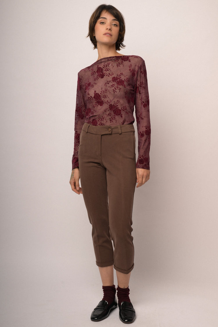 Pantaloni slim-fit misto modal cioccolato