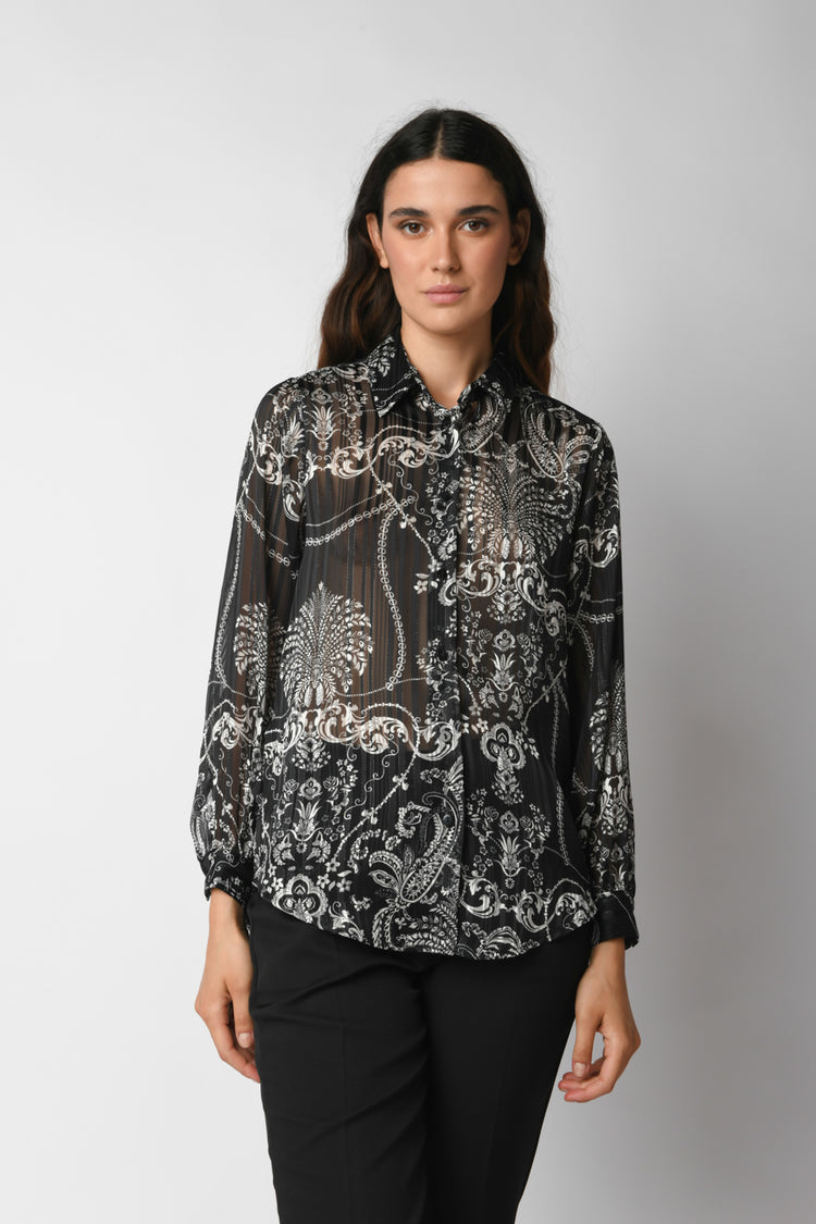 Camicia in georgette a stampa etnico-floreale