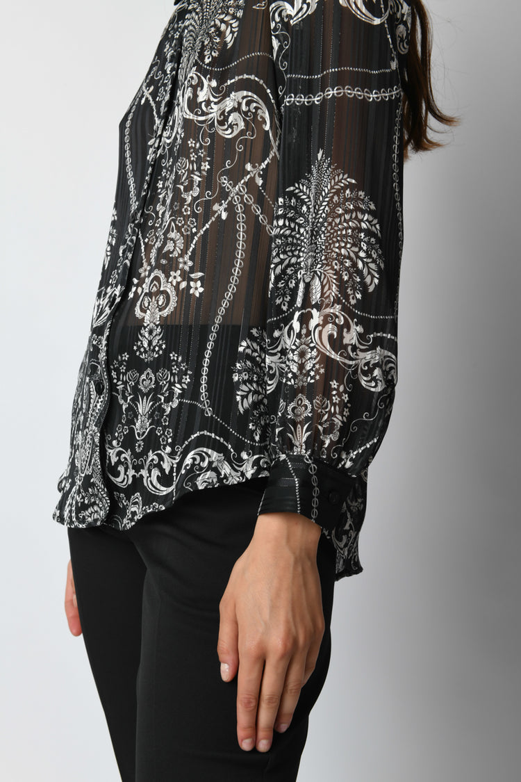Camicia in georgette a stampa etnico-floreale