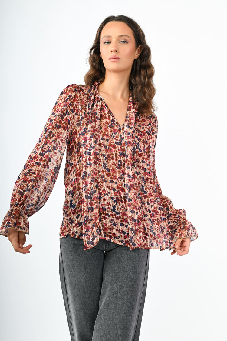 Blusa a stampa floreale lurex