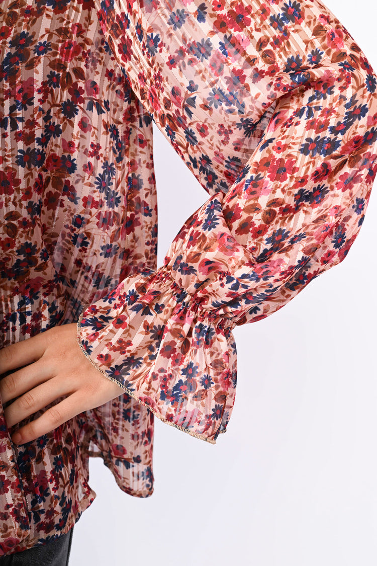 Blusa a stampa floreale lurex