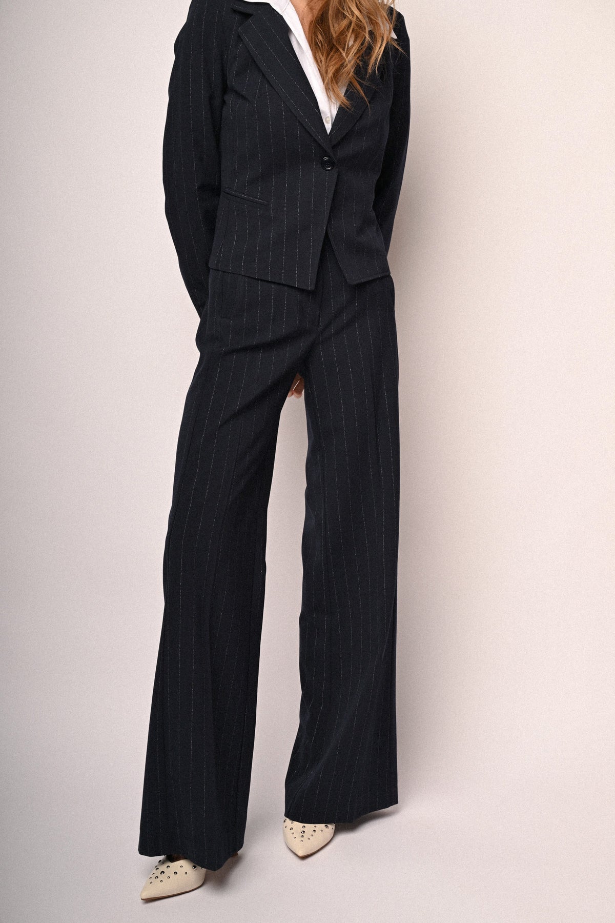 Pantaloni palazzo in gessato lurex