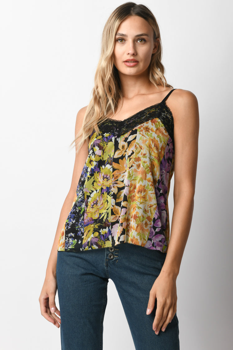 Top a stampa floreale con pizzo