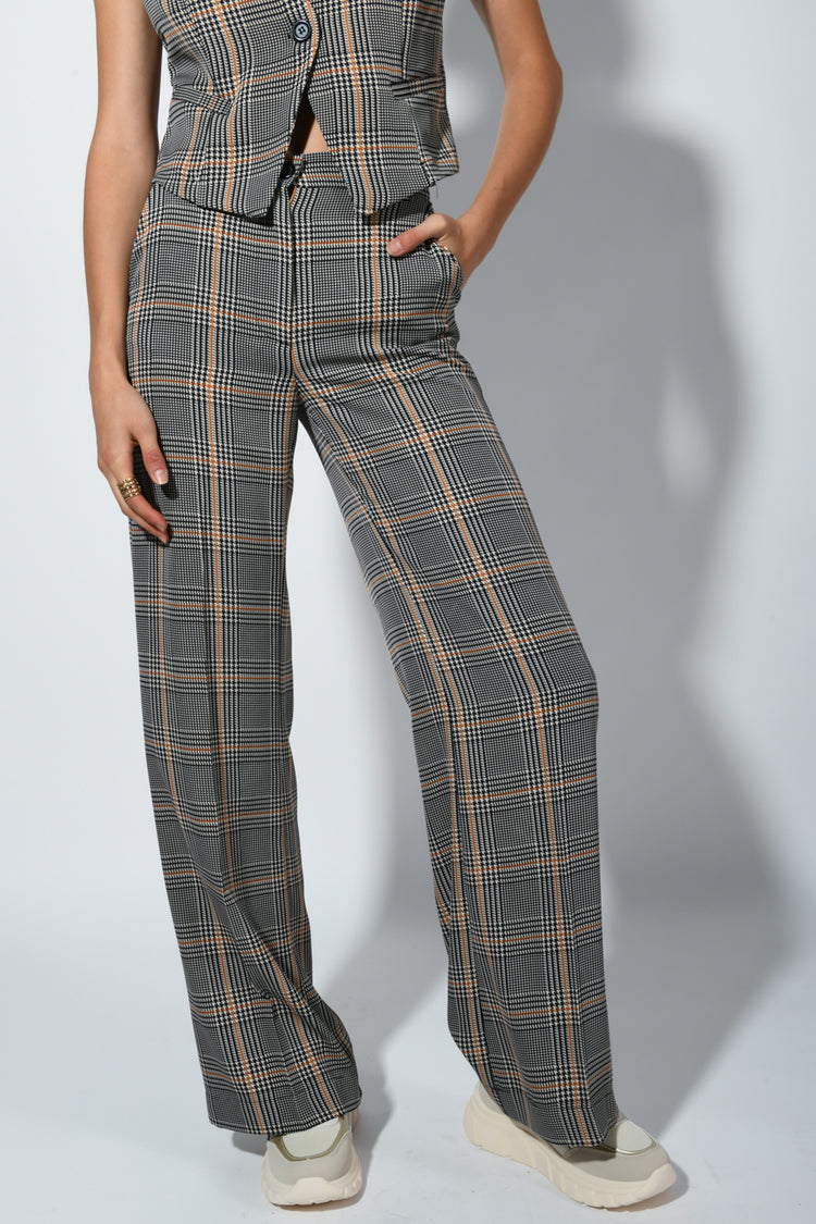 Pantaloni palazzo con motivo Principe di Galles