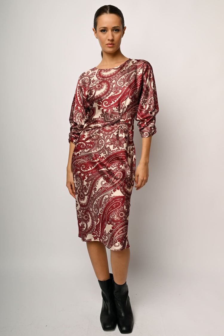 Abito midi in raso a stampa paisley